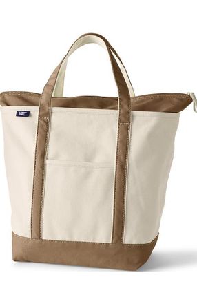 Lands End Zip Top Canvas Tote Bag in Rich Camel/natural at Nordstrom, Size X-Large