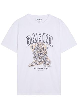 Ganni Printed Cotton T-shirt - Leopard - L (UK14 / L)