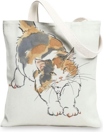 Generic Calico Cat Canvas Tote Bag, Artistic Reusable Shopping Bags, Eco-Friendly Stylish Cotton Handbags 13x15 Inch