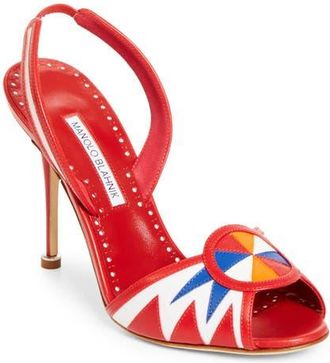 Manolo Blahnik Ucia Slingback Sandal in White/Red/Blue at Nordstrom, Size 10.5Us