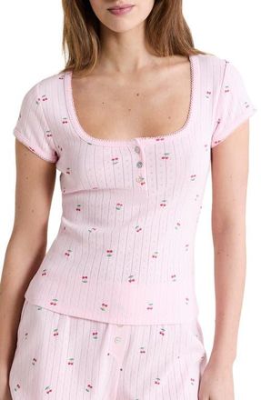 Etam Katell Pointelle Cotton Pajama Top in Rose at Nordstrom, Size X-Small