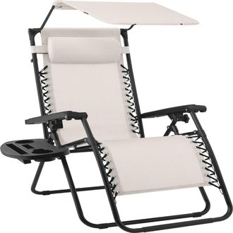 Best Choice Products 30 Extra Wide Folding Zero Gravity Patio Lounge Chair w/Adjustable Canopy Shade - Ivory
