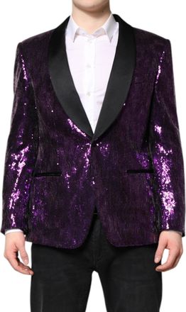 Dolce & Gabbana Mens Purple Sicilia Sequin Embellish Coat Jacket Nylon Clothing