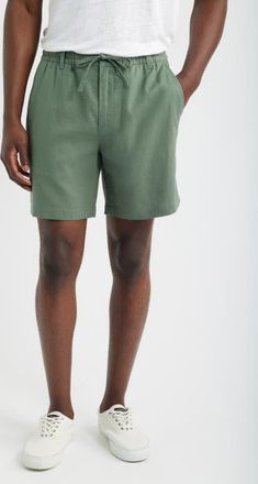 Mack Weldon Linen Blend Drawstring Shorts in Cactus at Nordstrom, Size Medium