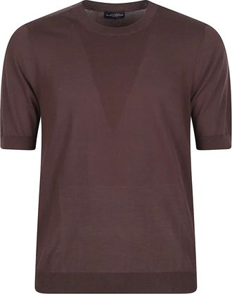 Ballantyne Tops, Heren, Bruin, L, Korte Mouw Effen Trui