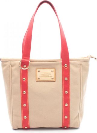 Louis Vuitton Beige Red Color Canvas Leather Handbag Tote Bag (Pre-Owned)