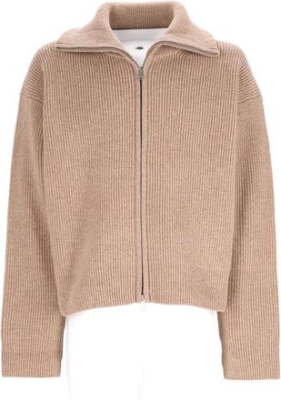 STUDIO NICHOLSON Beige Zip-Up Ribbed Wool Sweater
