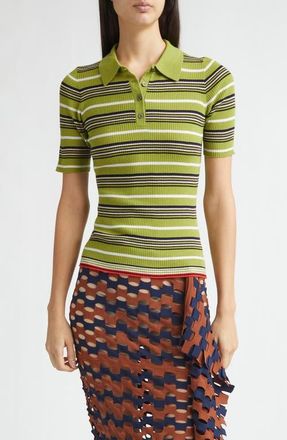 Zankov Janis Stripe Wool Rib Polo in Aloe at Nordstrom, Size X-Small