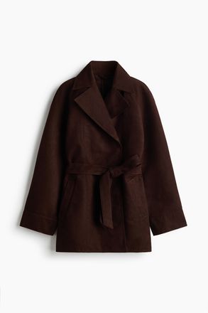 H&M Mantel mit Bindeg&uuml;rtel - Dunkelbraun