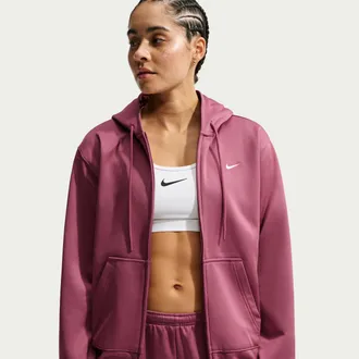 Nike Womens Studio Fleece Sport Therma-FIT Full-Zip Hoodie in Red | IO0433-654