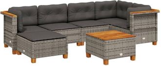 vidaXL Vidaxl - Set De Sof&aacute;s De Jard&iacute;n 7 Pzas Con Cojines Rat&aacute;n Sint&eacute;tico Gris