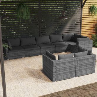 vidaXL Set De Muebles De Jard&iacute;n 8 Pzas Y Cojines Rat&aacute;n Sint&eacute;tico Gris Vidaxl