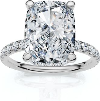 Pompeii3 Certified 3 1/2Ct Cushion Hidden Halo Diamond Engagement Ring 14k Gold Lab Grown
