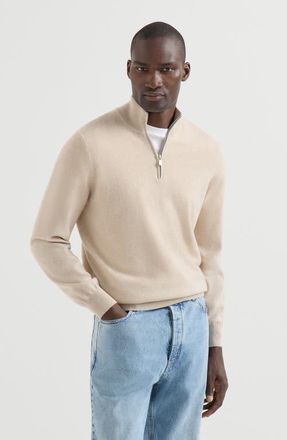 Brunello Cucinelli Cashmere sweater with half zip in Sand at Nordstrom, Size 54
