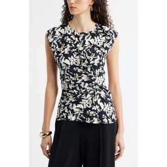 Nordstrom Side Twist Top in Navy- Tan Graphic Blocks at Nordstrom, Size Xx-Large