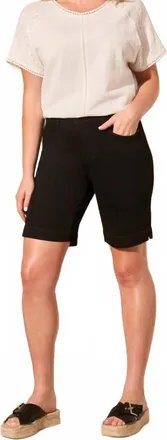 Tribal Audrey Soft Denim Pull On Bermuda Slit Edge Shorts In Black