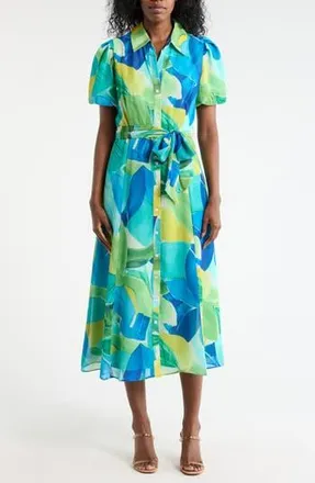 Sandra Darren Bubble Sleeve Shirtdress in Green Blue at Nordstrom Rack, Size 10
