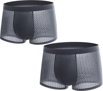 Generic Mens Mesh Boxers Mens Boxers 2 Pack Breathable Ice Silk Underwear See Through Low Rise Trunks Sexy Semi-Transparent Underpants Sheer Fishnet Boxer Sho