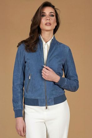 D'Arienzo Bomber in pelle camoscio blu denim colletto coreana DArienzo, Seleziona Taglia XXL, Colore Blu