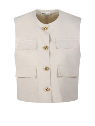 P.A.R.O.S.H. Linen-Blend Gilet With Gold-Tone Buttons And Flap Pockets