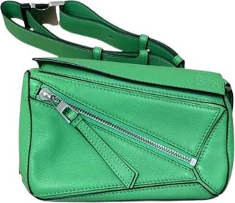 Loewe Pre-owned Puzzle Mini 2way Schoudertas - Dames - Vintage Heuptassen - Groen - ONE Size - Leer - Vintage