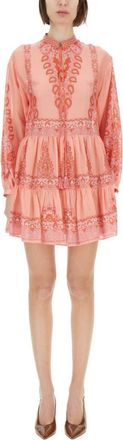 Etro Pink Paisley Band Collar Mini Dress