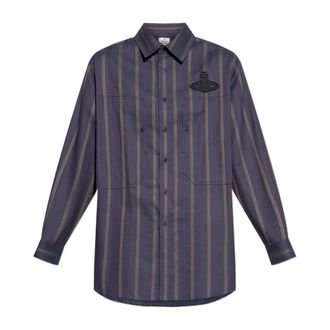 Vivienne Westwood Casual Shirts, male, Blue, Size: S Shirt with logo