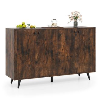 Costway Costway Buffet Sideboard Mid Century Modern 4-Door Storage Cabinet in Brown