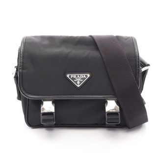 Prada Saffiano Black Nylon Leather Handbag Shoulder Bag (Pre-Owned)