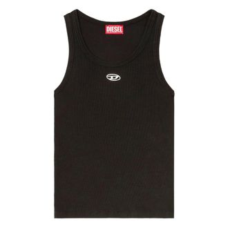 Diesel Sleeveless Tops, female, Black, Size: XS Oval D Ribbed Tank Top