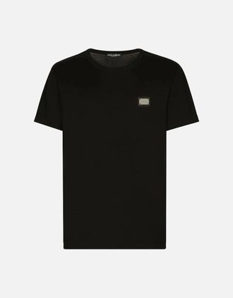 Dolce & Gabbana Mens Dolce & Gabbana Silver Plaque Logo T-Shirt Black - Size: 40