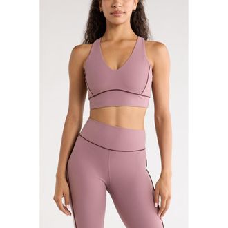 Zella Studio Luxe Piped Sports Bra in Purple Shake at Nordstrom, Size X-Large