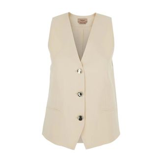 Twinset Jassen, Dames, Beige, XS, V-hals Geknoopte Vest