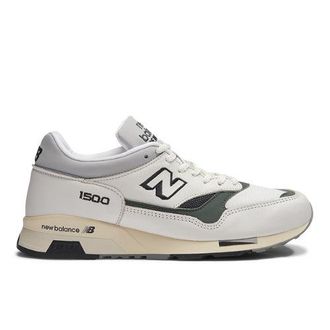 New Balance Unisex Made in UK 1500 - Iconic Influences en Blanco/Verde/Negro/Gris, Gamuza/Malla, Talla 37.5