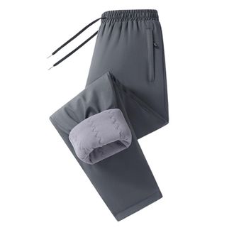 Generic Mens Black Thermal Fleece Lined Jogger Pants with Zipper Pockets, Warm Elastic Waist Outdoor Trousers for Hiking and Cold Weather Leisure Activities(G