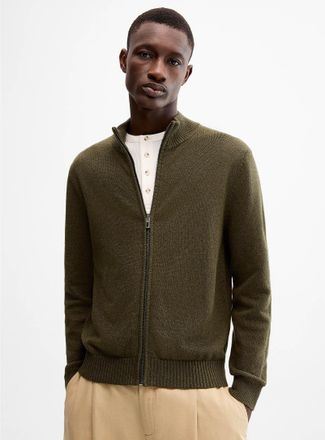 Le 31 Mens Reprocessed-cotton zipped Cardigan Sweater