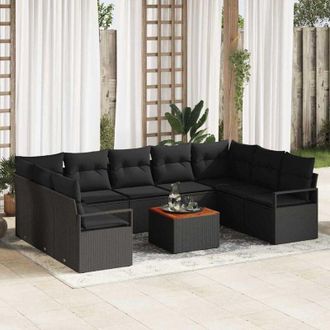 vidaXL Vidaxl - Conjunto De Sof&aacute; De Jard&iacute;n Con Coj&iacute;n 10 Pcs Negro Polirat&aacute;n