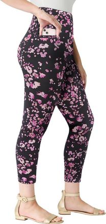 Roaman's Side-Pocket Essential Capri Legging in Black Abstract Ditsy at Nordstrom, Size 20