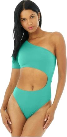 Alo Yoga Body Wave Cutout One Shoulder One Piece Bodysuit in Ocean Women