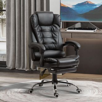 HOMCOM PU Leather Executive Office Chair with Retractable Footrest in Black