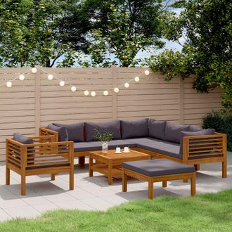 vidaXL Muebles De Jard&iacute;n 8 Pzas Cojines Madera Maciza De Acacia Vidaxl