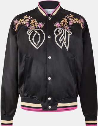 Off-white Mens Off White Embroidered Lettering Snap Button Ribbed Cuff Varsity Jacket in Black Multi - Multicolour - Size X-Small