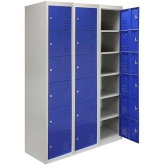 MonsterShop MonsterShop - 3 Armadietti da Montare con 6 Porte Blu in Acciaio 45cm x 114cm x 180cm per Scuole, Palestre e Spogliatoi