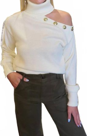 Elan Cold Shoulder Turtleneck Sweater In White