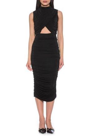Alexia Admor Khloe Sleeveless Ruched Cutout Midi Dress in Black at Nordstrom Rack, Size X-Small