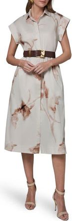 DKNY Abstract Floral Stretch Cotton Midi Shirtdress in Light Tuscan Grey Multi at Nordstrom, Size 10