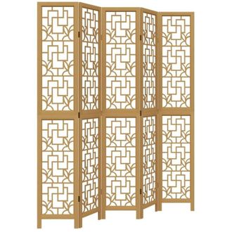 vidaXL Room Divider 5 Panels Brown Solid Wood Paulownia Vidaxl