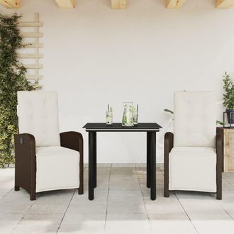 vidaXL Sillas Y Mesita De Jard&iacute;n Con Cojines 3 Piezas Rat&aacute;n Pe Marr&oacute;n Vidaxl