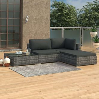 vidaXL Vidaxl - Set De Muebles De Jard&iacute;n 4 Pzas Y Cojines Rat&aacute;n Sint&eacute;tico Gris