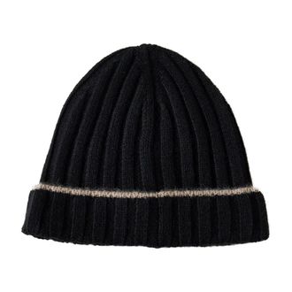 Brunello Cucinelli Black Cashmere Ribbed Beanie Hat - male - Brunello Cucinelli - Accessories - Black - XL - Accessories